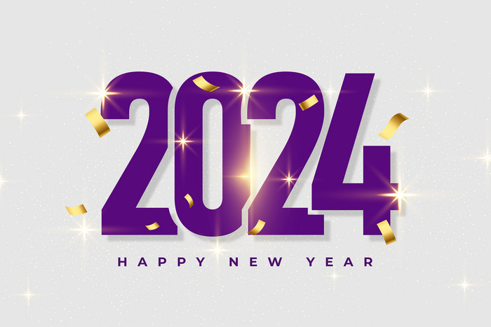 Fioletowy napis szczęśliwego nowego 2024 roku